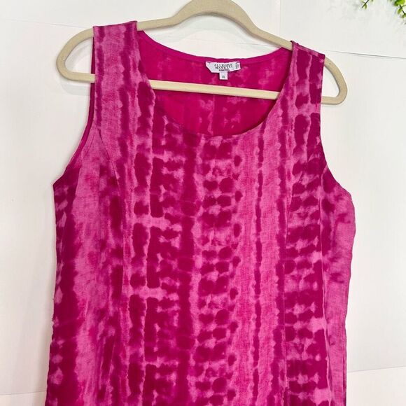 Allegra Masetti Pink Linen Dress XL Made in Italy Shift Sleeveless Mini Boho - Picture 6 of 14